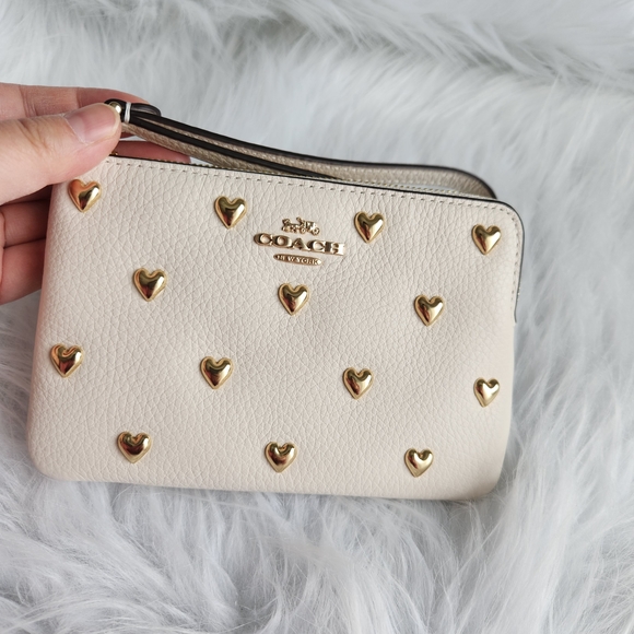 Coach Cream Wristlet with Gold Heart Accents - Picture 2 of 5